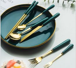 (Zestawy flatware) Nordic Creative Ceramic Steelcoffee Moon Cake Nóż i widelec ciemnozielony