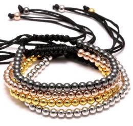 Charm Bracelets Drop 4mm Round Copper Beads Fashion Jewellery Black Woven Rope Bracelet Women Macrame Men Gift