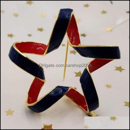 Pins, Brooches Jewellery Independence Day Opens Ribbon Style Five Point Blue Red Enamelled Star Pins Goldtone Women Dress Shirt Aessory Drop De