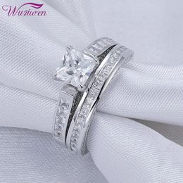 Cluster Rings Wuziwen Solid 925 Sterling Silver Wedding For Women Princess Cut Zircons Classic Jewelry Engagement Ring Bridal Set