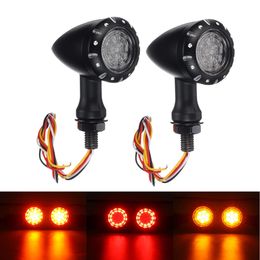 2V LED Turn Signals Brake Lights Indicator For Harley Chopper Motorcycle Black