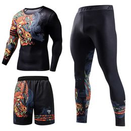 Brand Men's Sets Thermal Underwear Tracksuit Gym Fitness Compression Set Sport Suit Running Exercise Workout 3 Pcs Men Clothes X0909