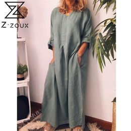 Women Dress Split O-Neck White Yellow Blue Cotton Dresses Loose Plus Size Long Summer Clothes 210513