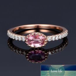 Huitan Delicate Engagement Ring for Women Rose Gold Color with Pink Oval Stone Simple Design Dazzling CZ Fashion Rings Jewelry