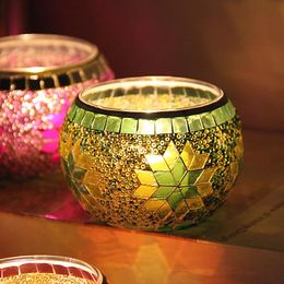 Candle Holders Coloured Snowflake Mosaic Glass Candlestick European Style Handmade Candlelight Container Home Decoration Flowerpot Vase Jar P