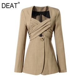 Spring Summer Fashion Casual Long Sleeve Solid Simple Bow Tie Strap Slim Medium Length Blazer Coat Women SH043 210421