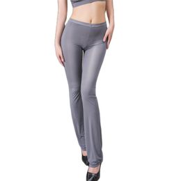 Ice Silk Pants Candy Color Shiny Elastic Exotic Flare Sheer Sexy Transpaent Trousers Women Legging Push Up Sex Appeal 211204