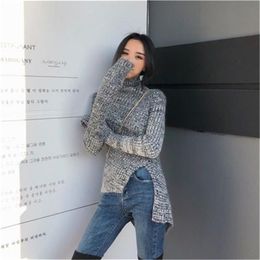 Women Sweater pullover Female knitting sweaters Long Sleeve Girls Tops Loose Elegant Knitted Outerwear thick sexy slim 210423