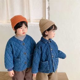 Winter boys and girls unisex denim quilted coats children warm cotton-padded jackets outwears 211027