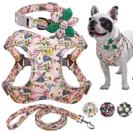 French Bulldog Harness Leash And Collar Set Printed No Pull Dog Harness Vest Leash Collar Set For Small Medium Large Dogs 211006