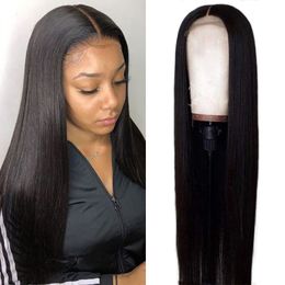 Synthetic Wigs Silky Straight Human Hair HD Lace Wigs 5x5 13x4 13x6 Swiss Lace Bleach Knots Pre Plucked Natural Hairline For Black Women