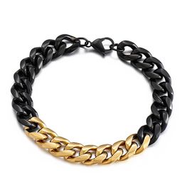 Silver with Gold Stainless Steel Curb Link Chain Bracelet Bangle For Women Men Boy Jewellery 10mm 8.5 Inch Fashion Gifts