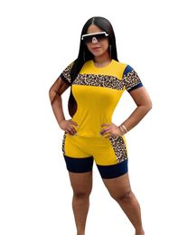 Women's Tracksuits Shorts Sets For Women Ladies Two Piece Outfits 2021 Leopard Patchwork 2 Summer Black Pink Yellow Blue Matching Set