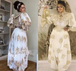 2022 Algeria Caftan Marocain de soirée Wedding Gowns gold lace long sleeve Arabic Traditional Kosovo vestidos Bridal Party Dresses