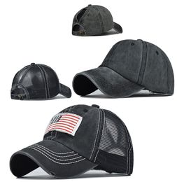 american flag baseball cap net breathable sunshade big eaves tie-dye unscreen casual female adjustable cross braided long hair