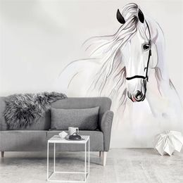 Custom Po Mural Wallpaper For Bedroom Walls 3D Hand Painted White Horse Abstract Art Wall Painting Living Room Decoration 210722