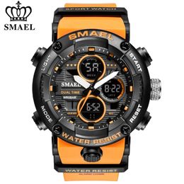 SMAEL Mens Watches Military 50m Waterproof Sport Stopwatch Alarm LED Digital Watch Men Big Dial Clock For Male Relogio Masculino 210329