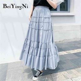 Long Plus Size Women Skirt Vintage Pleated Patchwork High Waist Gothic Skirts Fashion Korean Saias Midi Faldas 210506