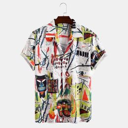 Shirts Hawaiian Mens Funny Graffiti Multi-Color Casual Breathable Light Short Sleeve Shirt 210527