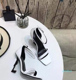 new YY Paris Metal Letters Luxury Designer Brand Women Dress Shoes Ladies Fashion Genuine Leather SL Sexy Open Toe Super High Heels Sandals