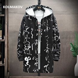 spring coat men's High quality print trench coat ,Fashion hoooded jackets men,Men's Clothing Windbreakers size M-5XL 211011