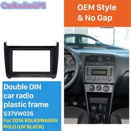 Double Din Car Radio Fascia UV Black Stereo Panel for 2014 Volkswagen Polo DVD GPS Audio Player Trim Installation Bezel