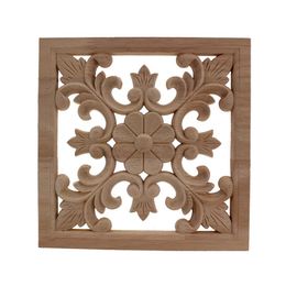 Decorative Objects & Figurines VZLX Carved Flower Carving Natural Wood Appliques For Furniture Cabinet Unpainted Wooden Mouldings Decal Figu