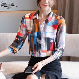 Autumn Elegant Floral Print Blouse Women Blouses Fashion Chic Chiffon Shirts Long Sleeve Shirt Tops Blusas 10893 210427