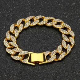 Golden Women Men Charm Simulated Stone Miami Cuban Bracelets Iced Out Bling Rhinestone Chains Hip Hop Jewellery CAGM0012