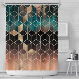 3D Geometric Marble Printing Bathroom Shower Curtain Waterproof Bath Curtain with Hook Anti-peeping Bath Blackout Screen Curtain 210609