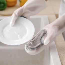 PVC Rubber Dishwashing Gloves With Brush Waterproof For Washing Cleaning Glove Durable Clean tool Kitchen Accessories