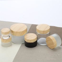 5g 10g 15g 20g 30g 50g Frosted Glass Jar Refillable Cream Bottle Amber Brown Cosmetic Container Clear Pot with Imitated Plastic Wood Grain Lids