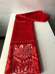 5Yards/Lot Fashionable Red French Net Lace Fabric Water Soluble Embroidery African Mesh Material For Party Dressing QN33
