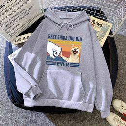 Hoodies Men Best Shiba Inu Dad Ever Print Fleece Sweatshirts 2021 New Hip Hop Loose Hoody Mens Pockets Long Sleeve Hooded Top H1227