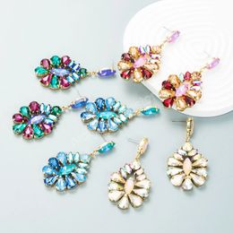 Trendy Multi Colour Crystal Drop Earrings Temperament Geometric Rhinestone Drop Earrings Female Party Ear Jewellery