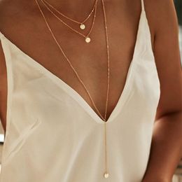 Pendant Necklaces Boho Multi-layer Metal Women Necklace Choker Fashion Long Short Chain Round Coin Female Summer Jewelry Accessories Gifts