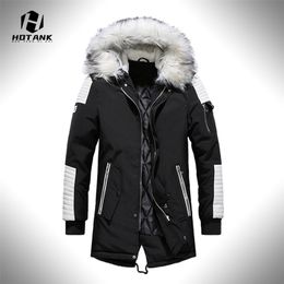 Men Winter Jacket Parkas Fur Collar Coat Fashion Thicken Cotton Warm Fleece Liner Jackets Mens Patchwork Casual Coat 211204