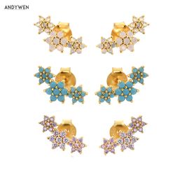 925 Sterling Silver Three Flower Stud Earring Piercing Ohrringe Luxury Women Fashion Crystal Luxury Jewelry For Wedding