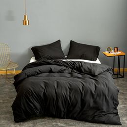 Duvet Cover King Size Black Colour Bedding Set Queen for Adults housse de couette Single Bed Sets Plain Quilt Cover 210319