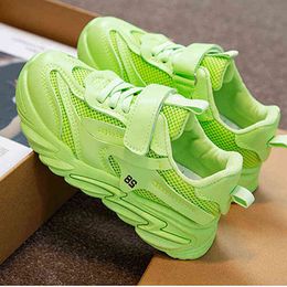 Autumn Children Kids Mesh Breathable Neon Green White Sneakers For Boys Girls School Hip Hop Sneakers Sports Running Shoes New G0114