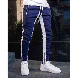 Casual pants men sweat streetwear fashion hip hop splice s Gyms joggers trousers Tight 210715