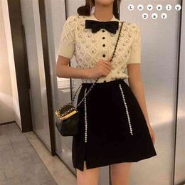 Fashion O Neck Short Sleeve Solid Diamond Knit Sweater Shine Cardigan Spring Summer Women High Quality Sweet Knitted Top 210806