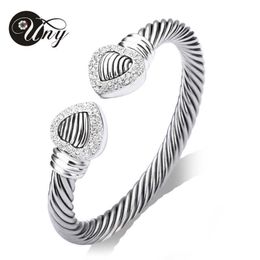 UNY Bangle Love Heart Twisted Wire Bracelet Free Ship Bangle Designer Brand Retro Unique Elegant Women Fashion Jewellery Bracelets 210713