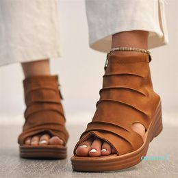 Sandals Wedges Women Platform Pumps Ladies Casual Shoes Thick Bottom Open Toe Zipper Female High Heel