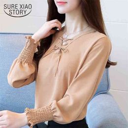 Fall Fashion Casual Women Blouses Shirts Lady Long Sleeve Loose Sexy Bow Tie Top Bottoming Shirt 0720 30 210506