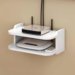 Punch-free living room TV wall set-top box rack router storage hanging decorative partition bedroom 211112