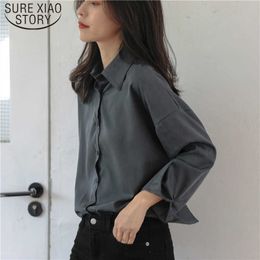 Blusas Mujer De Moda Autumn Winter Women Loose Long Sleeve Vintage Women Shirts Grey Solid Plus Size Women Blouses 6592 50 210527