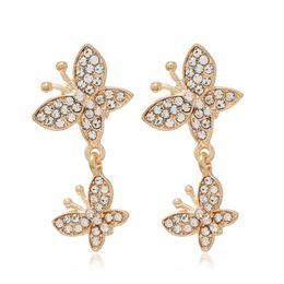 Gold Crystal Butterfly Drop Dangle Earrings 2021 Rhinestone Cute Animal Earings Fashion Jewelry for Women Gift