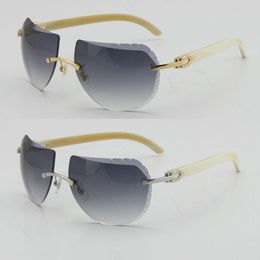 Original White Genuine Natural Horn design Rimless Sunglasses vintage 8200763 Diamond Cut Lens Eyeglasses High Quality Sun glasses Square shape face women men