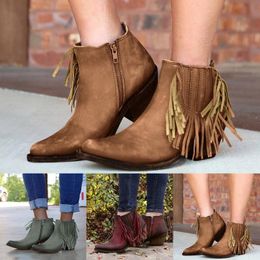 Boots Women Ankle Ladies Suede Shoes Tassel Tide Lace-Up Boho Flat Cowboy Short Footwear 113